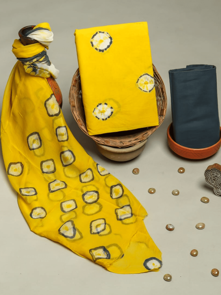 Pure Cotton Suit Piece with Chiffon Dupatta