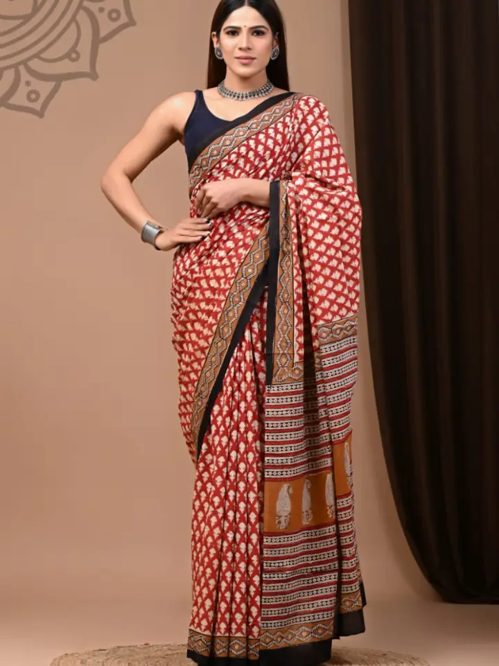 block printed cotton saree