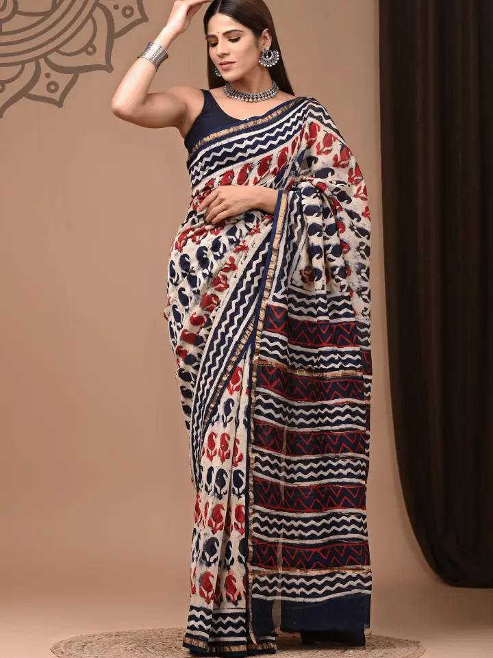 mauve leaf print chanderi katan silk saree hand block printed Bagru Jaipur SA Fab with blouse