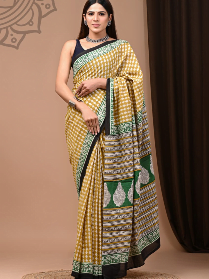 hand block printed cotton saree