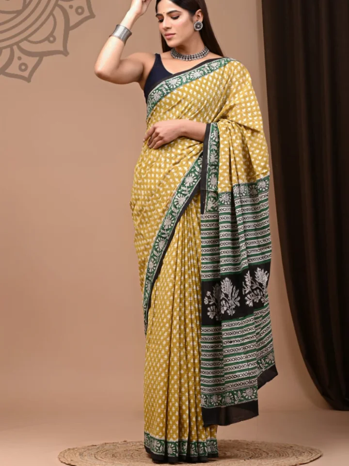 block print cotton saree