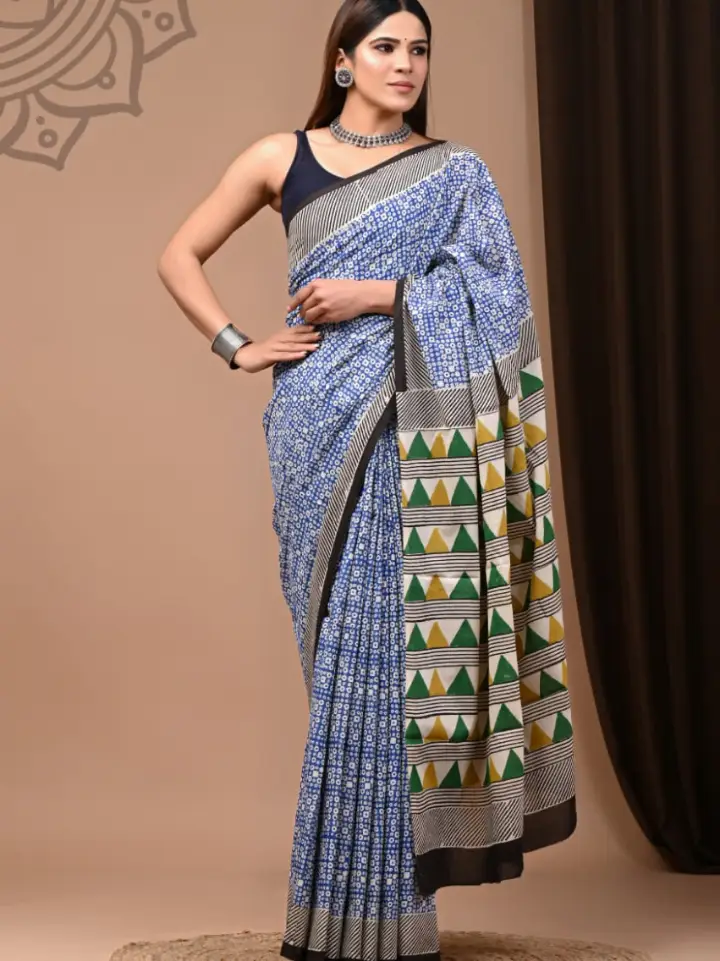 bagru print cotton saree
