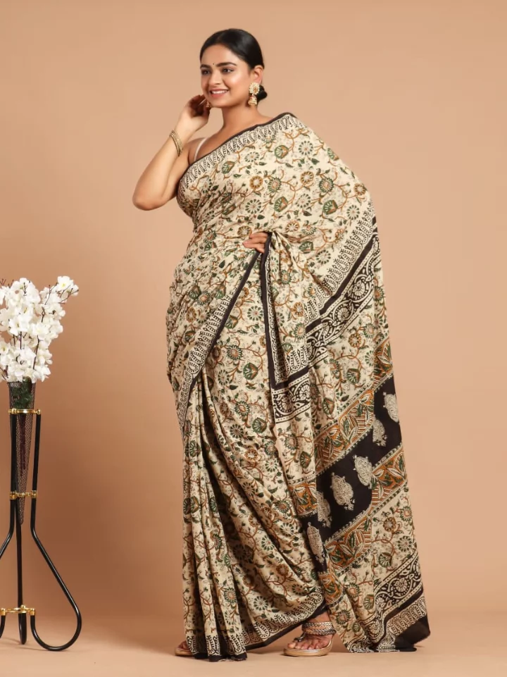 cotton block print saree