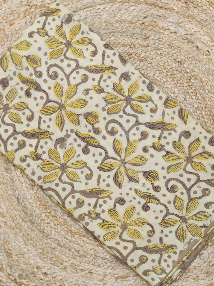 Earthy floral cotton ajrakh printed fabric — pure cotton 10 metre roll hand block printed Bagru SA Fab