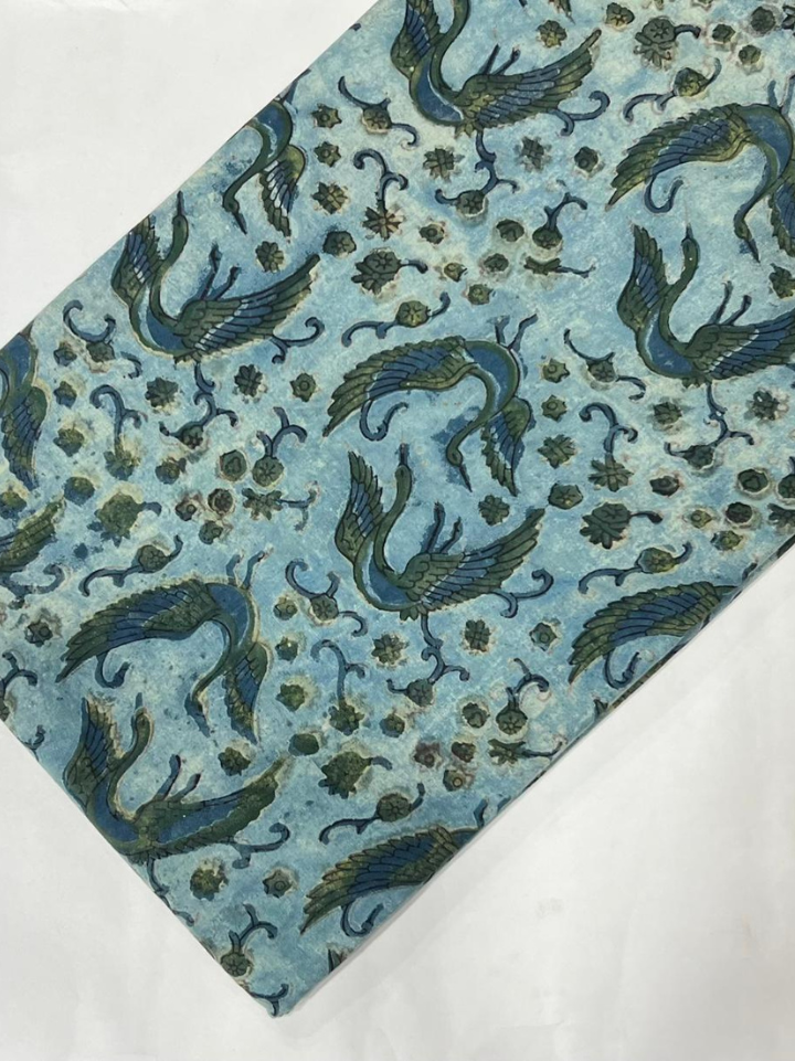 Sky blue flying bird Ajrakh block print fabric — pure cotton 10 metre roll hand block printed Bagru SA Fab