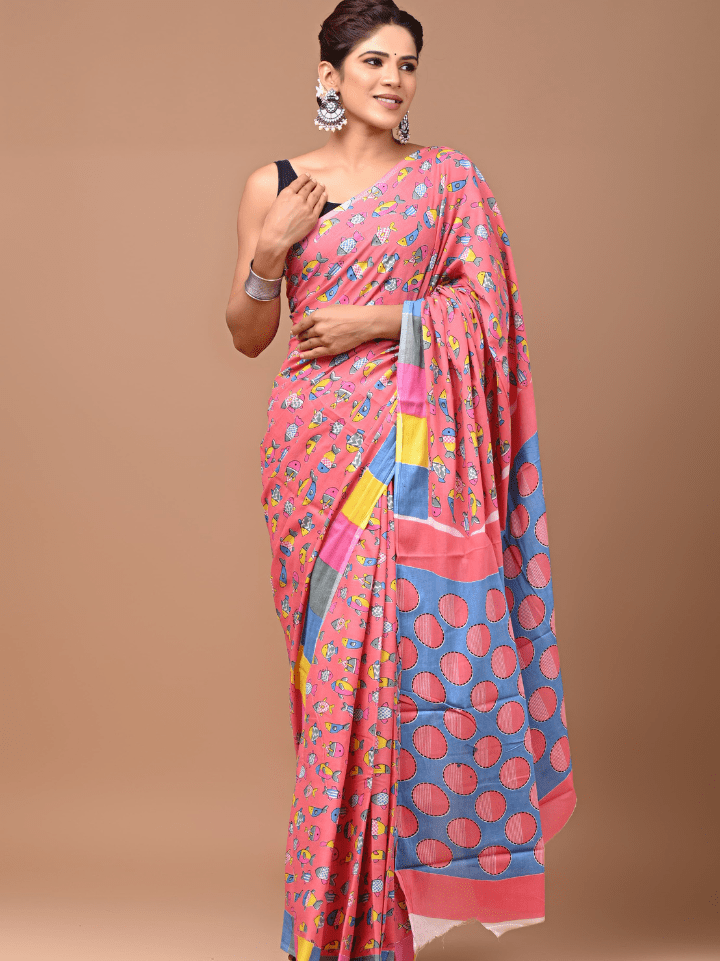 pink cotton saree