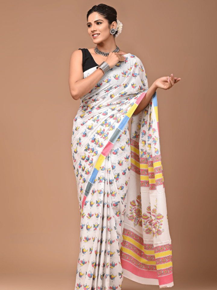 bird print saree