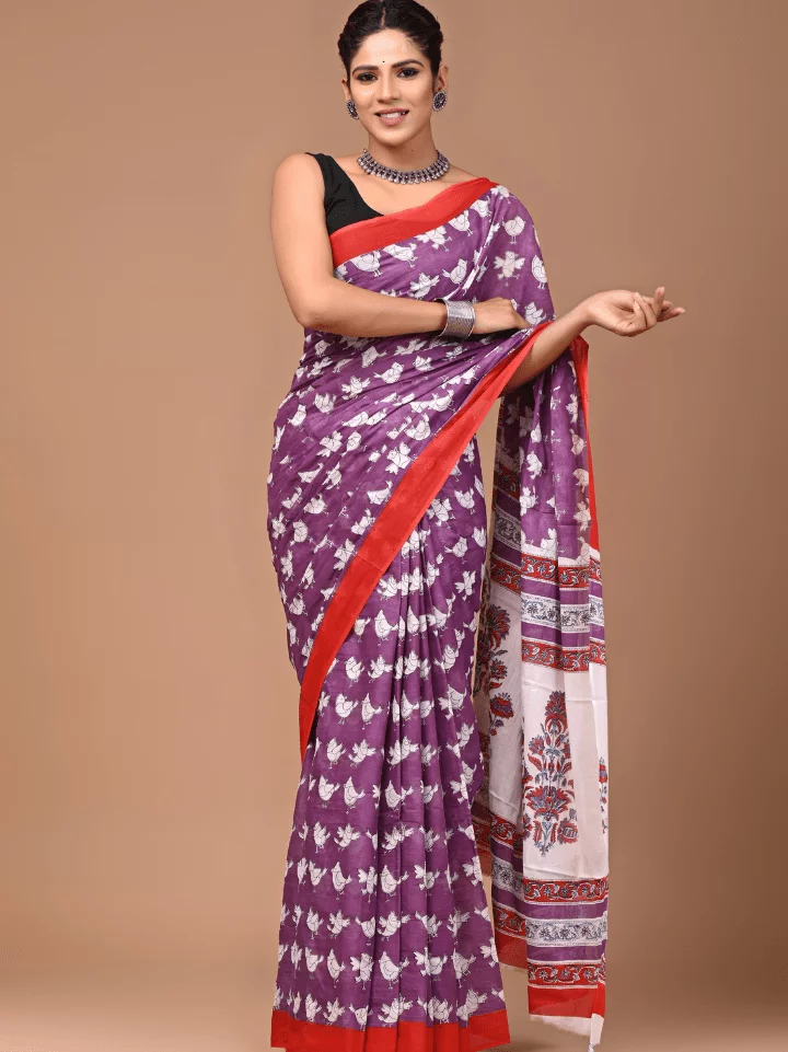 dark pink cotton saree