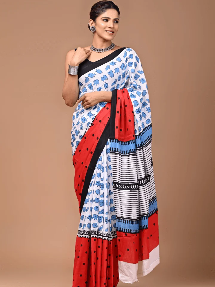 cotton elephant print saree