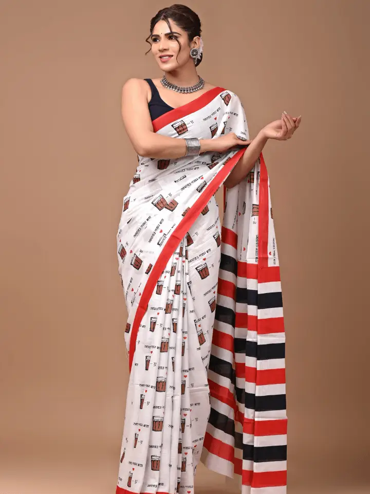 hand printed cotton saree