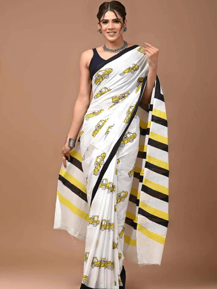 taxi print saree