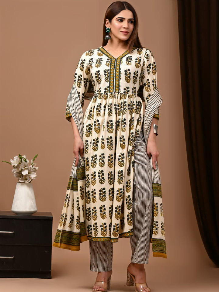 Nyra Cut Cotton Suit with Mulmul Dupatta