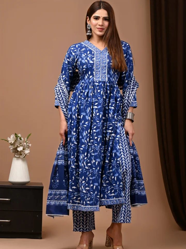 nyra cut premium cotton suit set — hand block printed Bagru Jaipur SA Fab