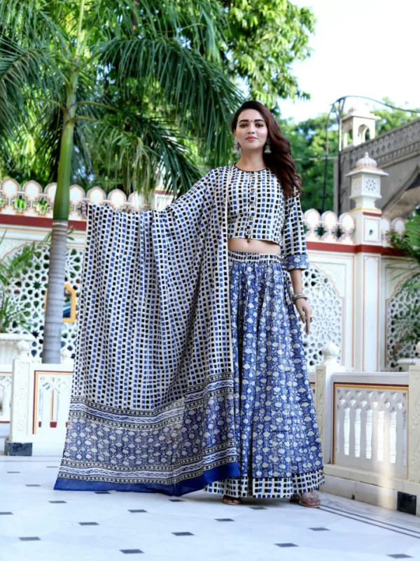 Crop Top Lehenga With Mulmul Dupatta