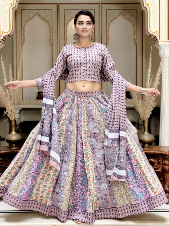 Crop Top Lehenga With Mulmul Dupatta