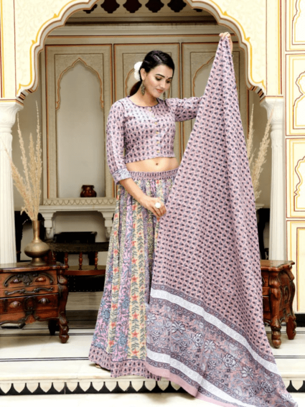 Crop Top Lehenga With Mulmul Dupatta