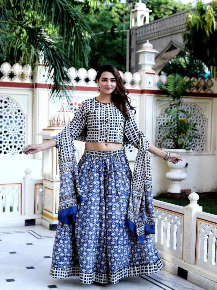 Crop Top Lehenga With Mulmul Dupatta
