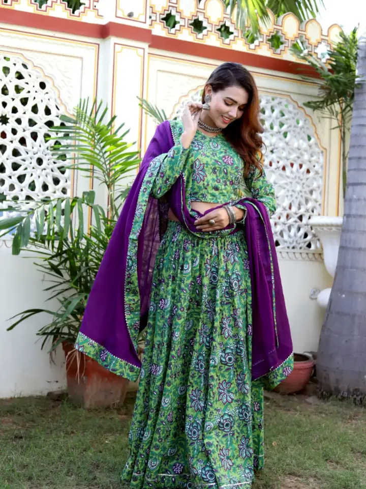 Crop Top Lehenga With Mulmul Dupatta