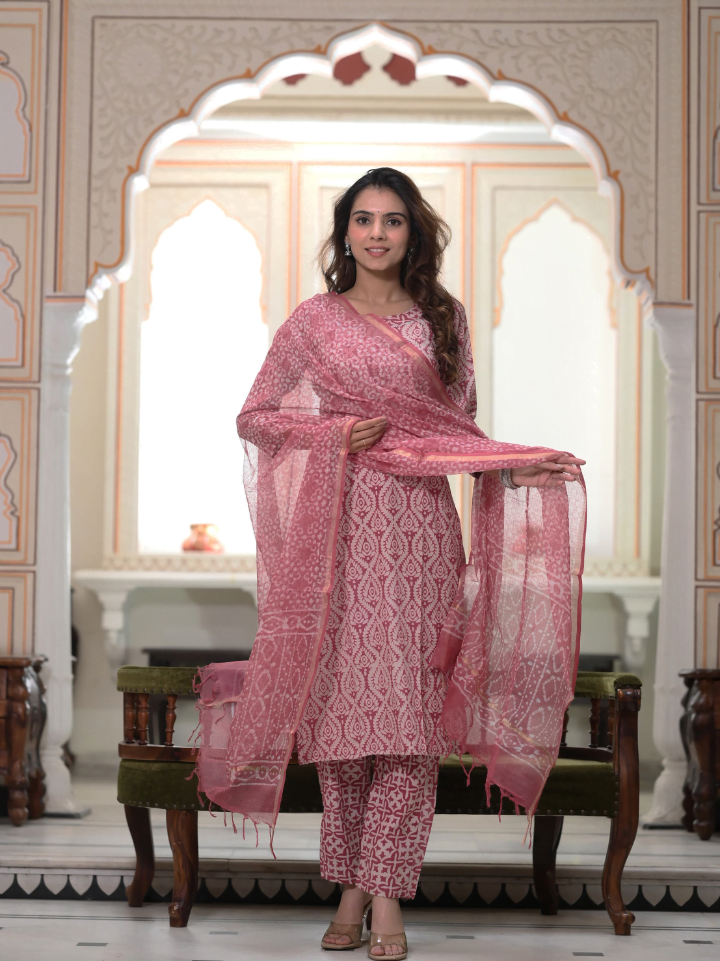 Cotton Suit with Kota Doria Dupatta