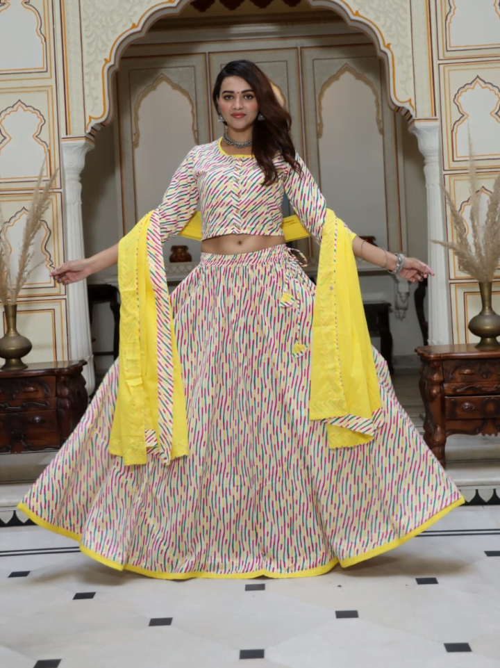 Crop Top Lehenga With Mulmul Dupatta