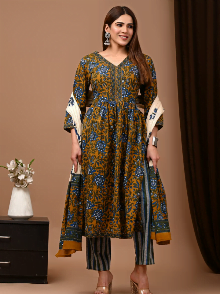 Nyra Cut Cotton Suit with Mulmul Dupatta