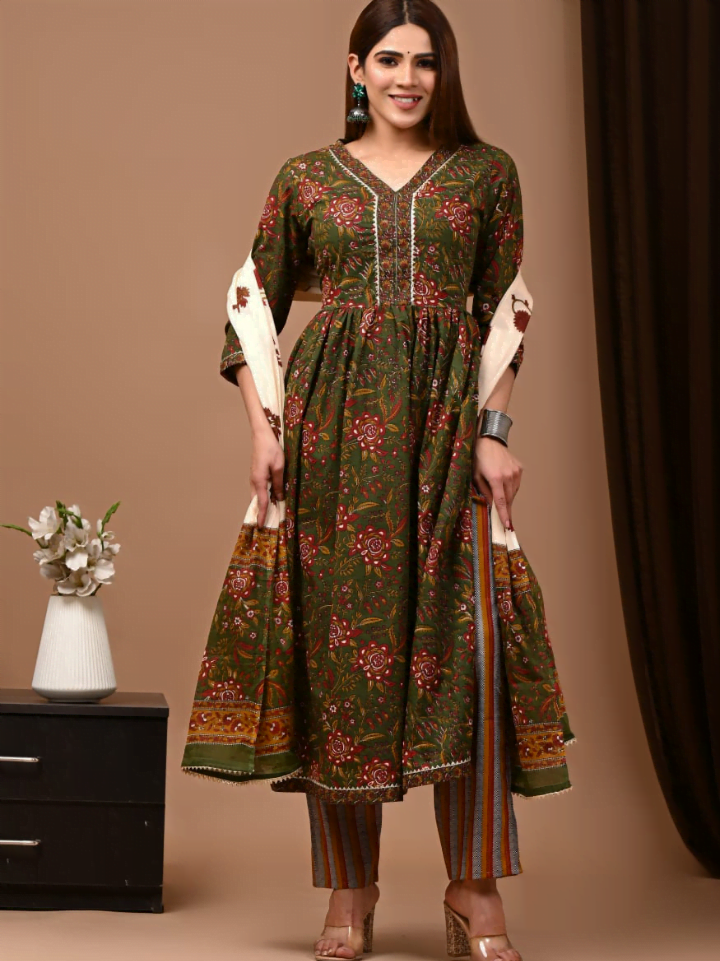 Nyra Cut Cotton Suit with Mulmul Dupatta