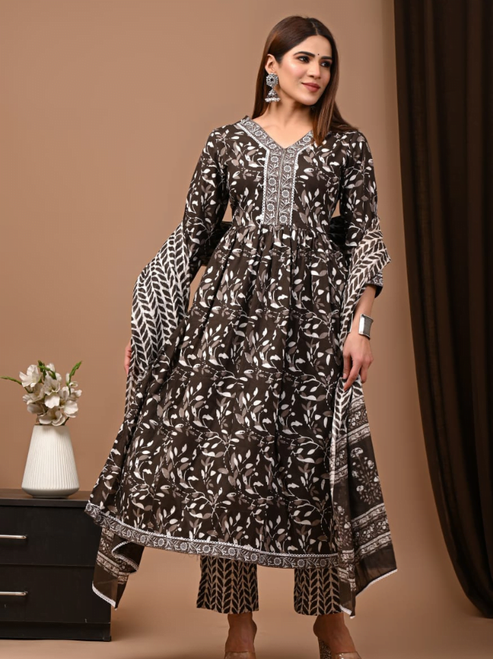 Nyra Cut Cotton Suit with Mulmul Dupatta