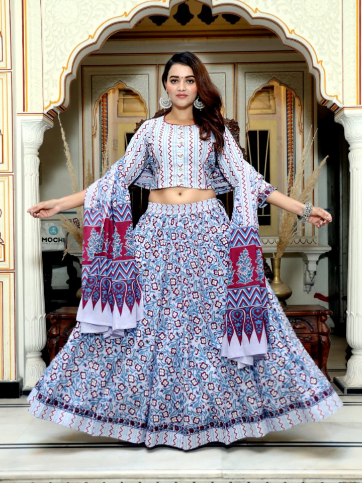 Crop Top Lehenga With Mulmul Dupatta