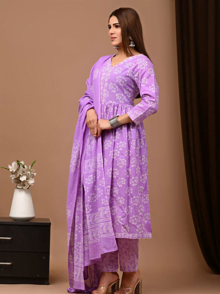 Nyra Cut Cotton Suit with Mulmul Dupatta