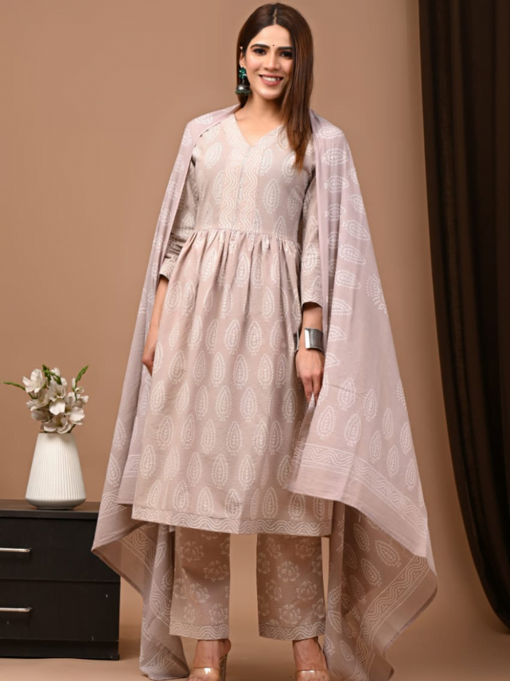 Nyra Cut Cotton Suit with Mulmul Dupatta