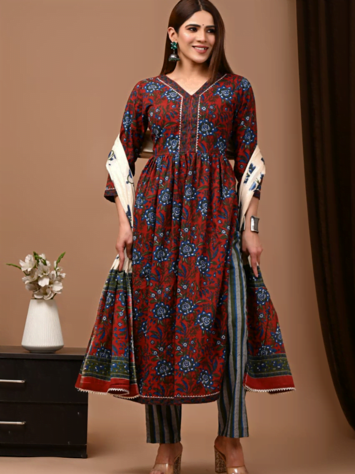 Nyra Cut Cotton Suit with Mulmul Dupatta