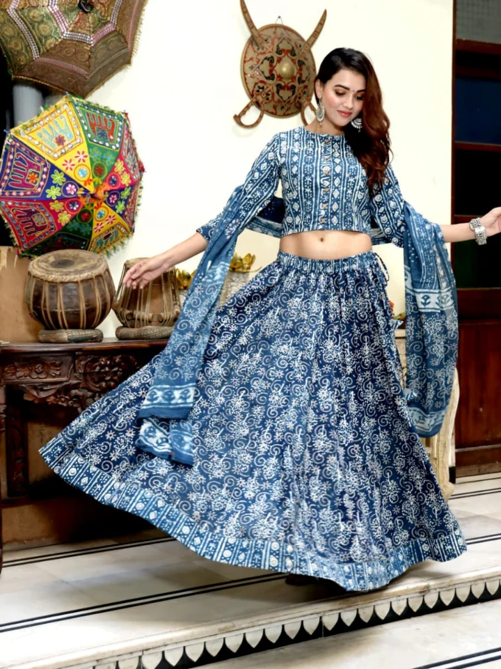 Crop Top Lehenga With Mulmul Dupatta