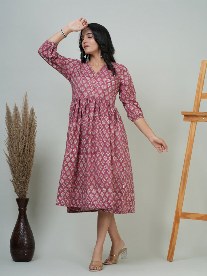 One Piece Dress With Puffed Sleeves