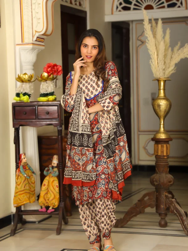 Cotton Suit with Afghani Pant & Dupatta