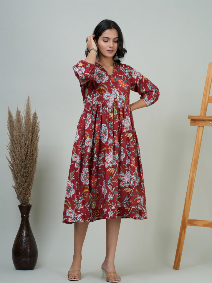 One Piece Dress With Puffed Sleeves