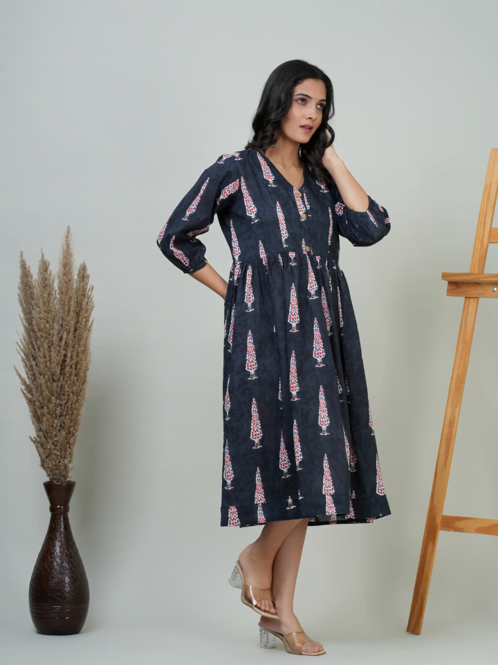 One Piece Dress With Puffed Sleeves