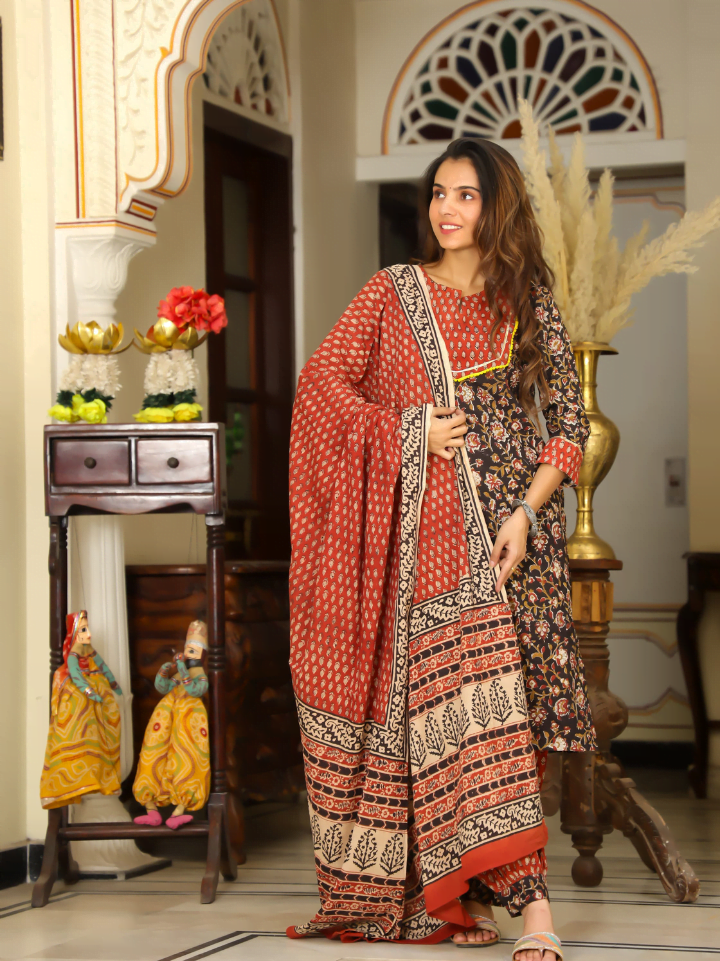 Cotton Suit with Afghani Pant & Dupatta