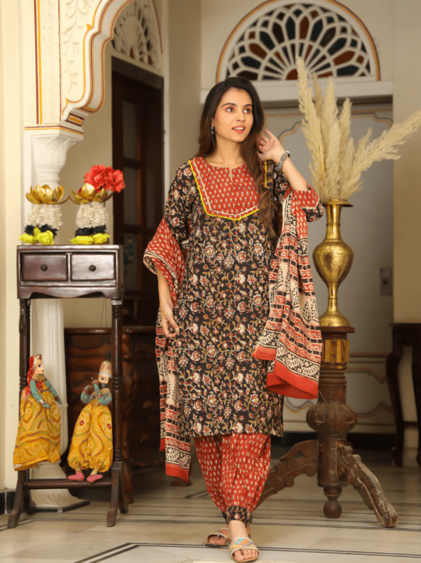 Cotton Suit with Afghani Pant & Dupatta