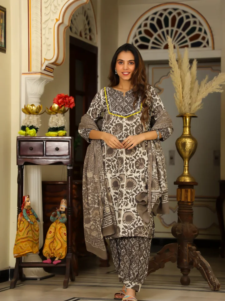 Cotton Suit with Afghani Pant & Dupatta