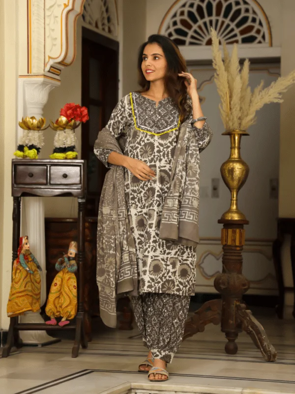 Cotton Suit with Afghani Pant & Dupatta