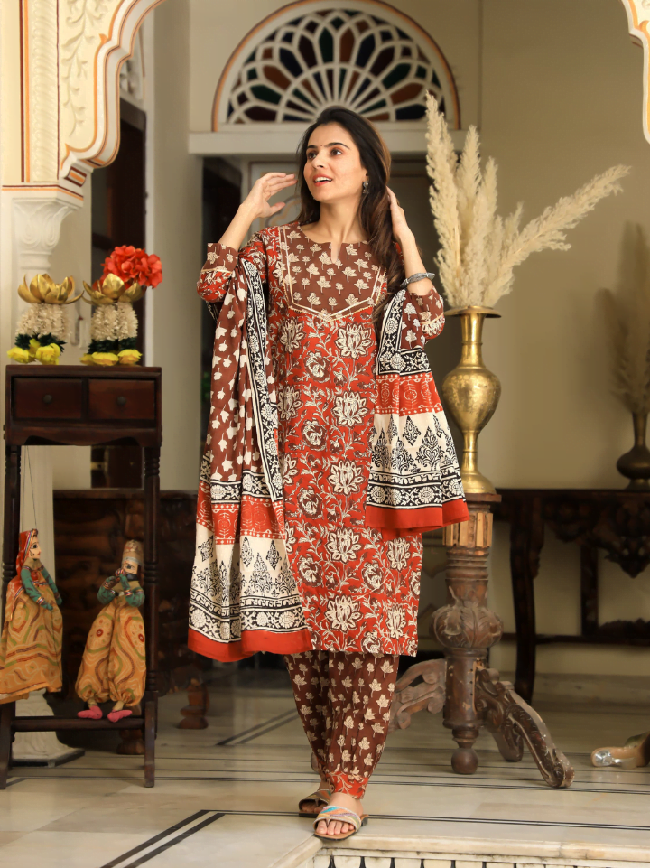 Cotton Suit with Afghani Pant & Dupatta