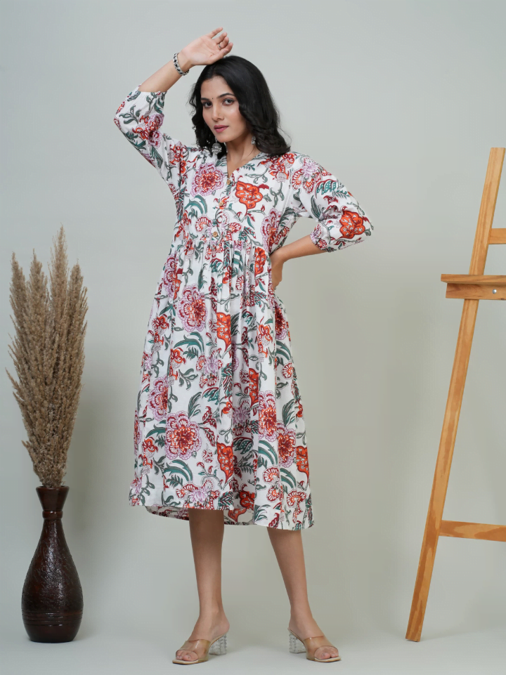 One Piece Dress With Puffed Sleeves