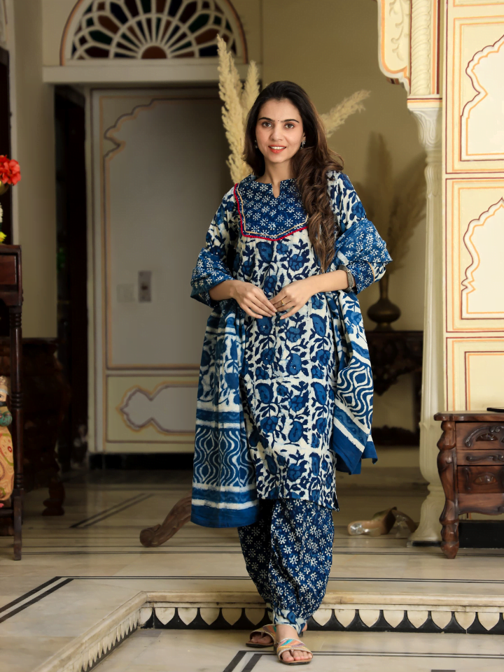 Cotton Suit with Afghani Pant & Dupatta