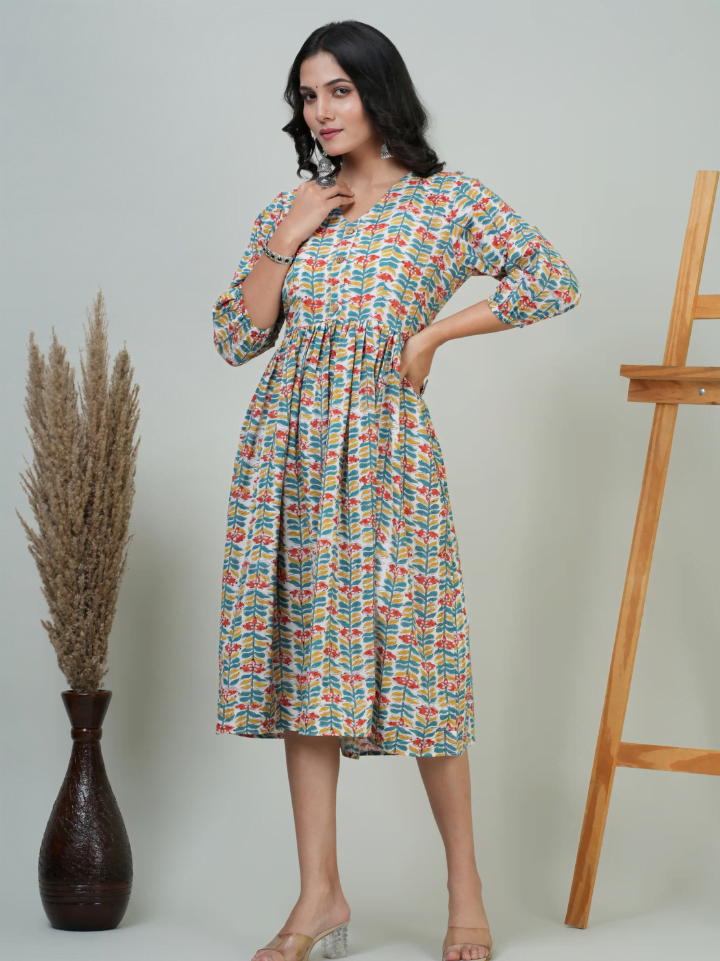 One Piece Dress With Puffed Sleeves