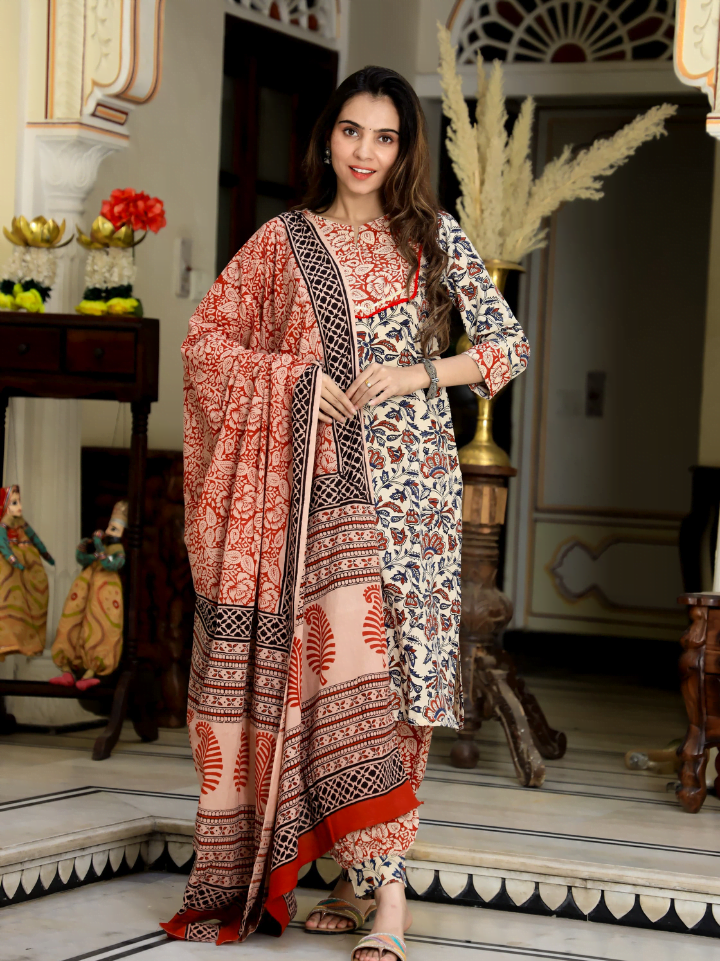 Cotton Suit with Afghani Pant & Dupatta