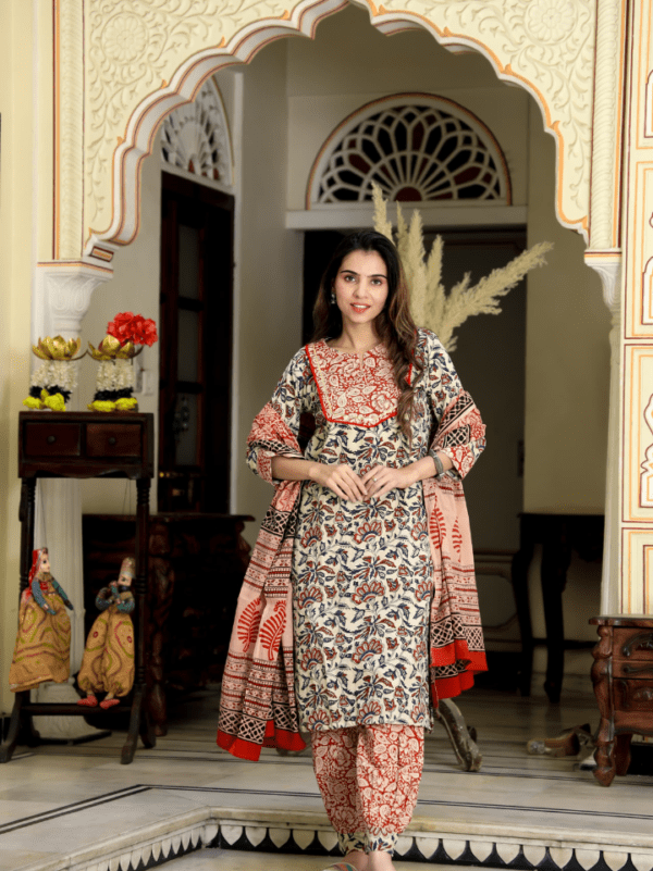 Cotton Suit with Afghani Pant & Dupatta