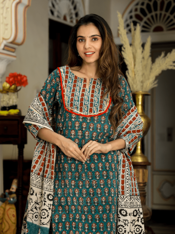 Cotton Suit with Afghani Pant & Dupatta