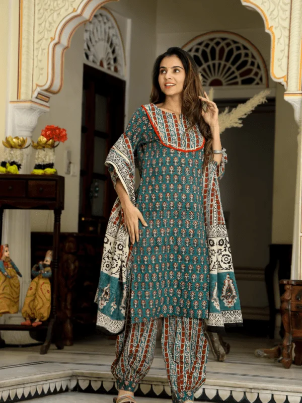 Cotton Suit with Afghani Pant & Dupatta