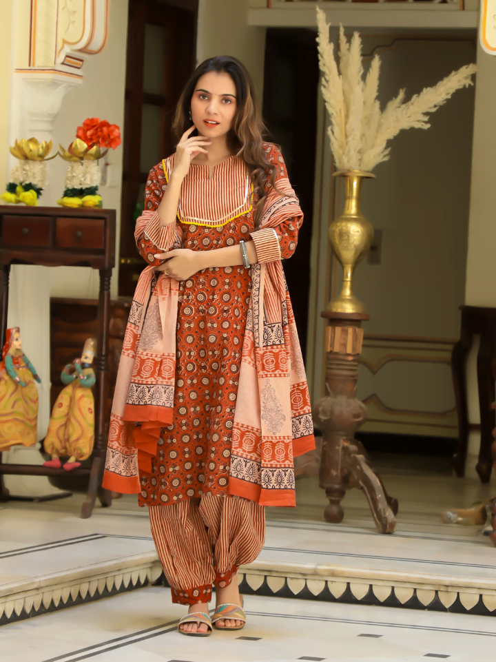 Cotton Suit with Afghani Pant & Dupatta