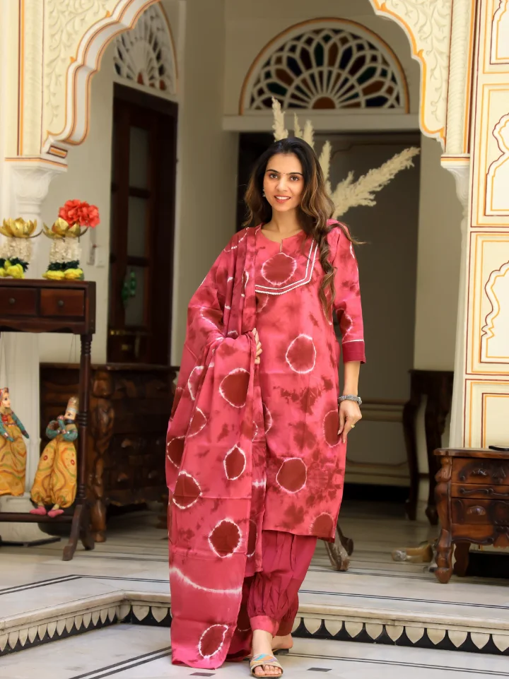 Cotton Suit with Afghani Pant & Dupatta